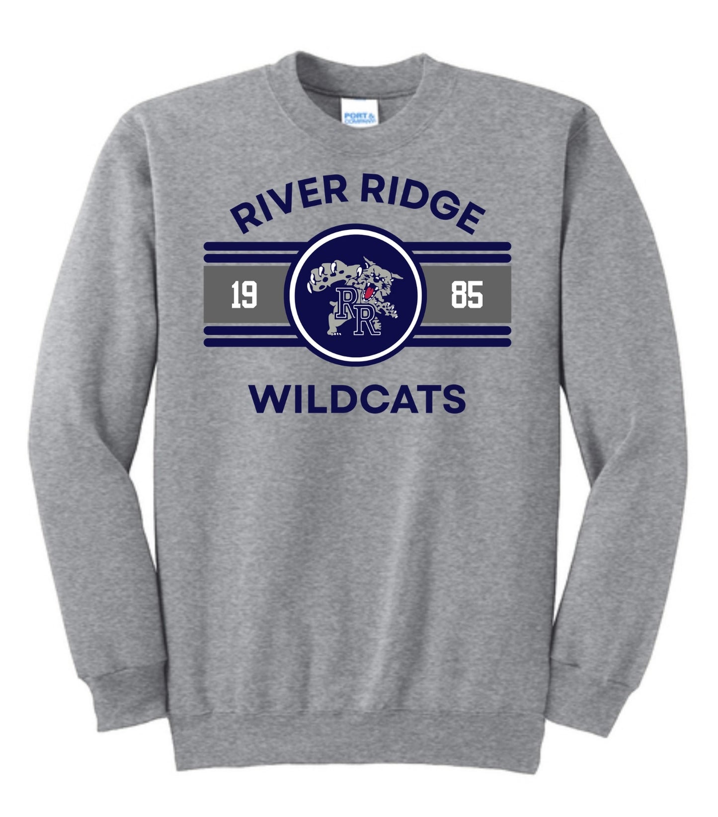 Youth-Adult Athletic Heather Gray Unisex Port & Company Crewneck Sweatshirt with Design 2